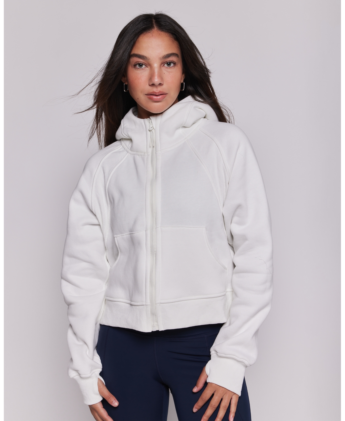 Effortless Fleece Full Zip Hoodie For Women - Brilliant white