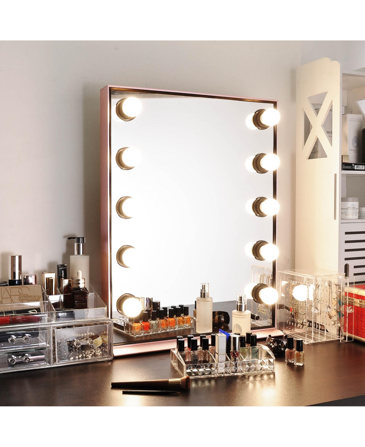 Lighted Hollywood Vanity Mirror 10pcs Dimmable Led Tabletop Mount Makeup - Open White