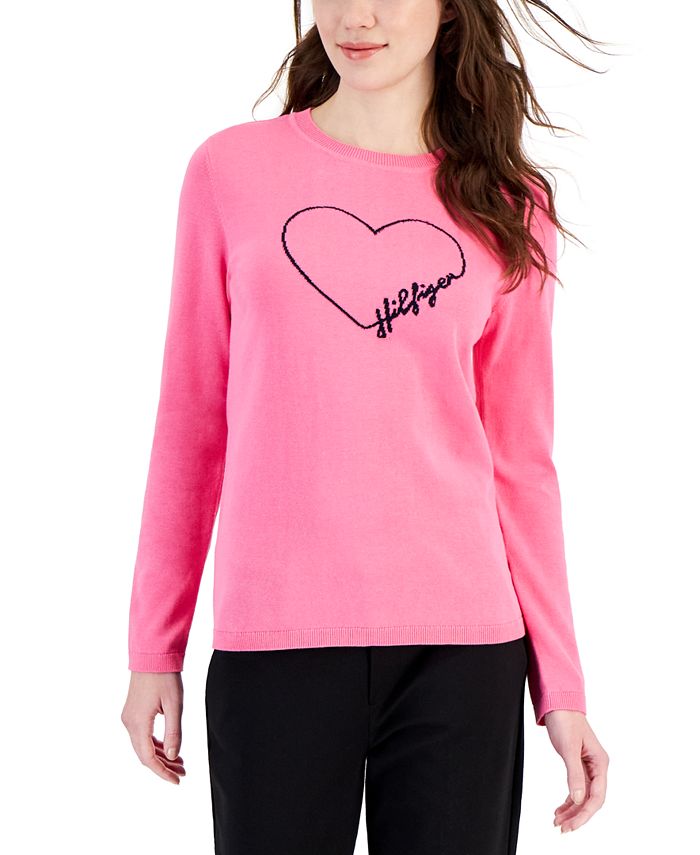 Tommy Hilfiger Women's Cotton Outline Heart Logo Sweater - Macy's