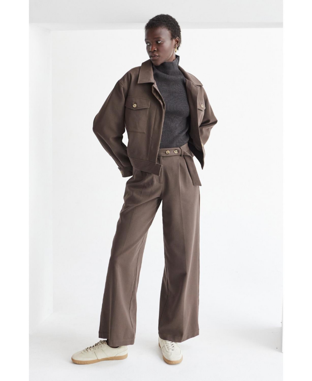 Women's Shayne Wide Leg Trousers - Dark brown + cacao