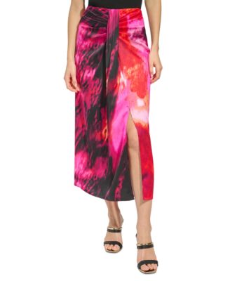 DKNY - Women's Printed Satin Sarong Midi Skirt
