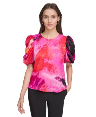 DKNY - Women's Printed Puff-Sleeve Top