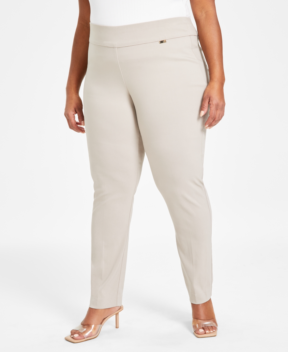 Inc International Concepts Plus Size Bengaline Skinny Pants, Created For Macy's In Gray