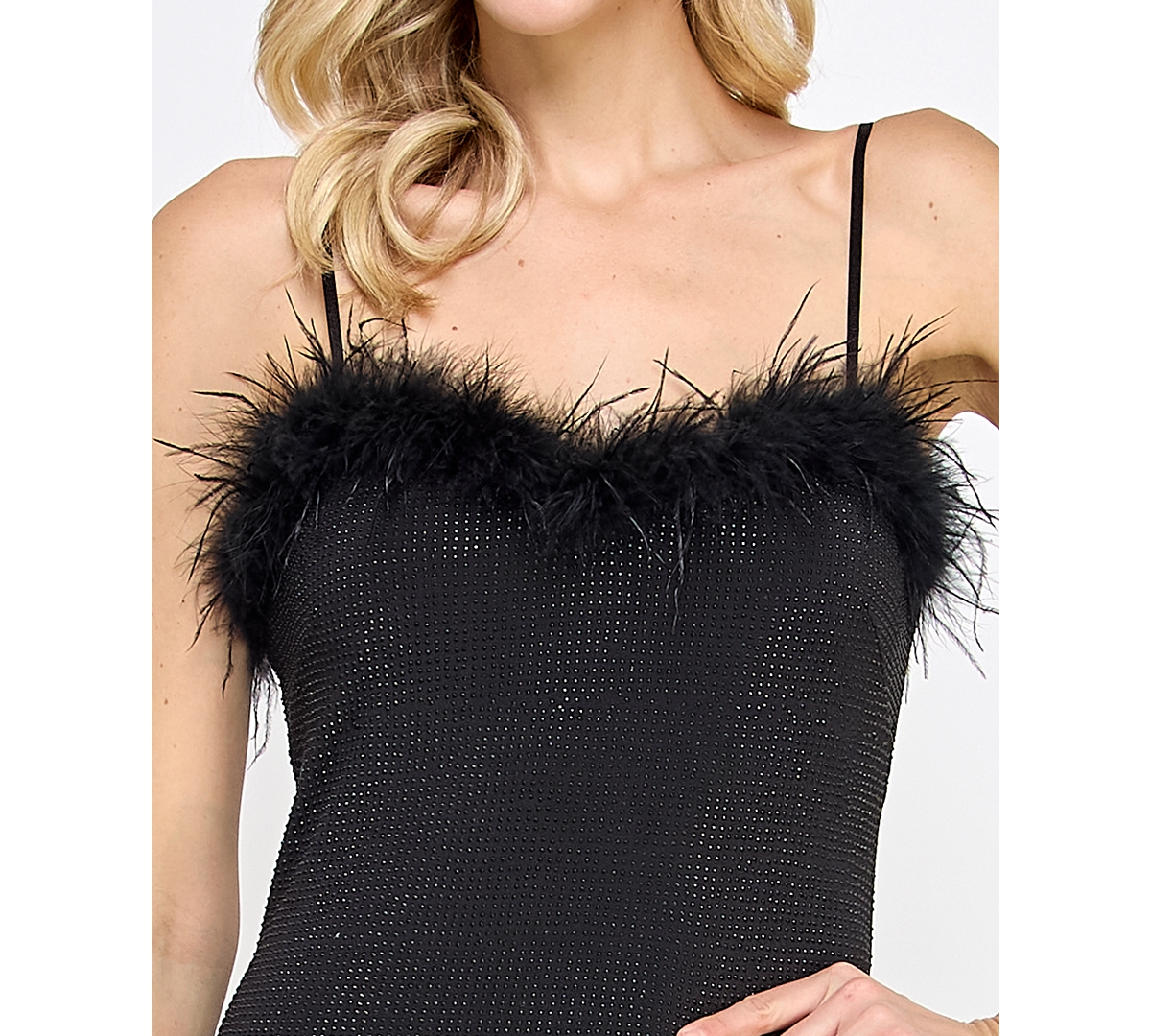 Shop Speechless Juniors' Feather-trim Studded Sweetheart Gown, Created For Macy's In Black