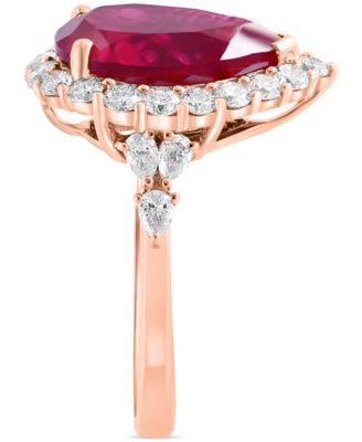 EFFY&reg; Lab Grown Ruby (7-1/8 ct. t.w) & Lab Grown Diamond (1 ct. t.w.) Halo Ring in 14k Rose Gold