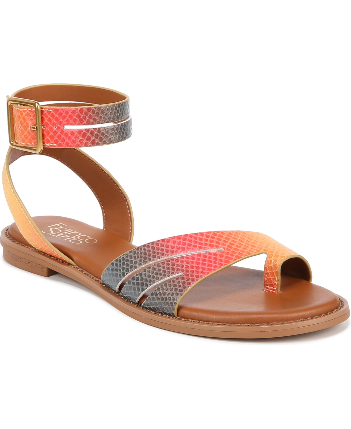Franco Sarto Greene Ankle Strap Sandals In Rainbow Snake Print Faux Leather