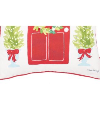 Door Wreath Printed & Embellished Christmas Throw Pillow, 18" x 18"