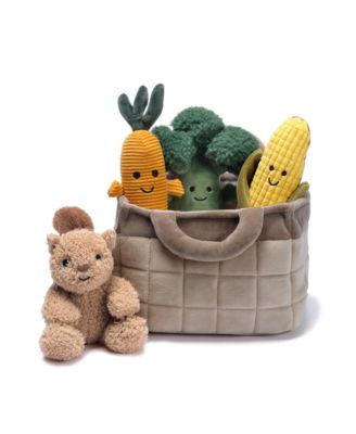 Plush Veggie Basket Play Set with Interactive Stuffed Vegetable Toys