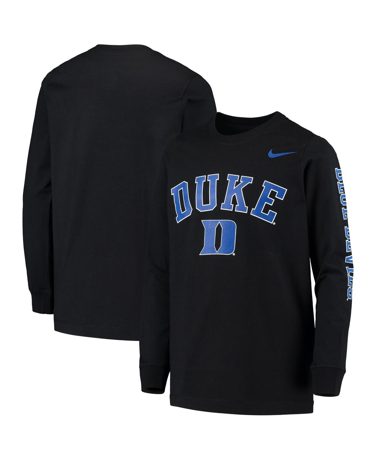 Shop Nike Big Boys  Black Duke Blue Devils Arch & Logo 2-hit Long Sleeve T-shirt