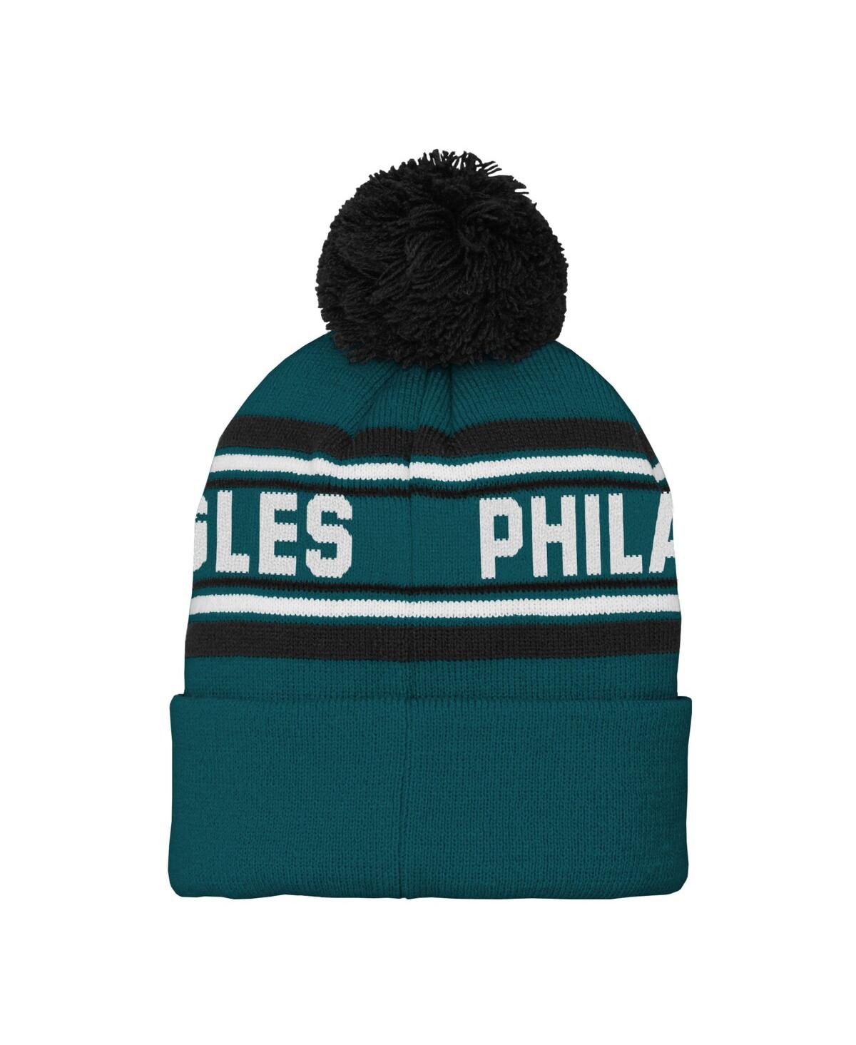Outerstuff Youth Boys And Girls Midnight Green Philadelphia Eagles Jacquard Cuffed Knit Hat With Pom In Green