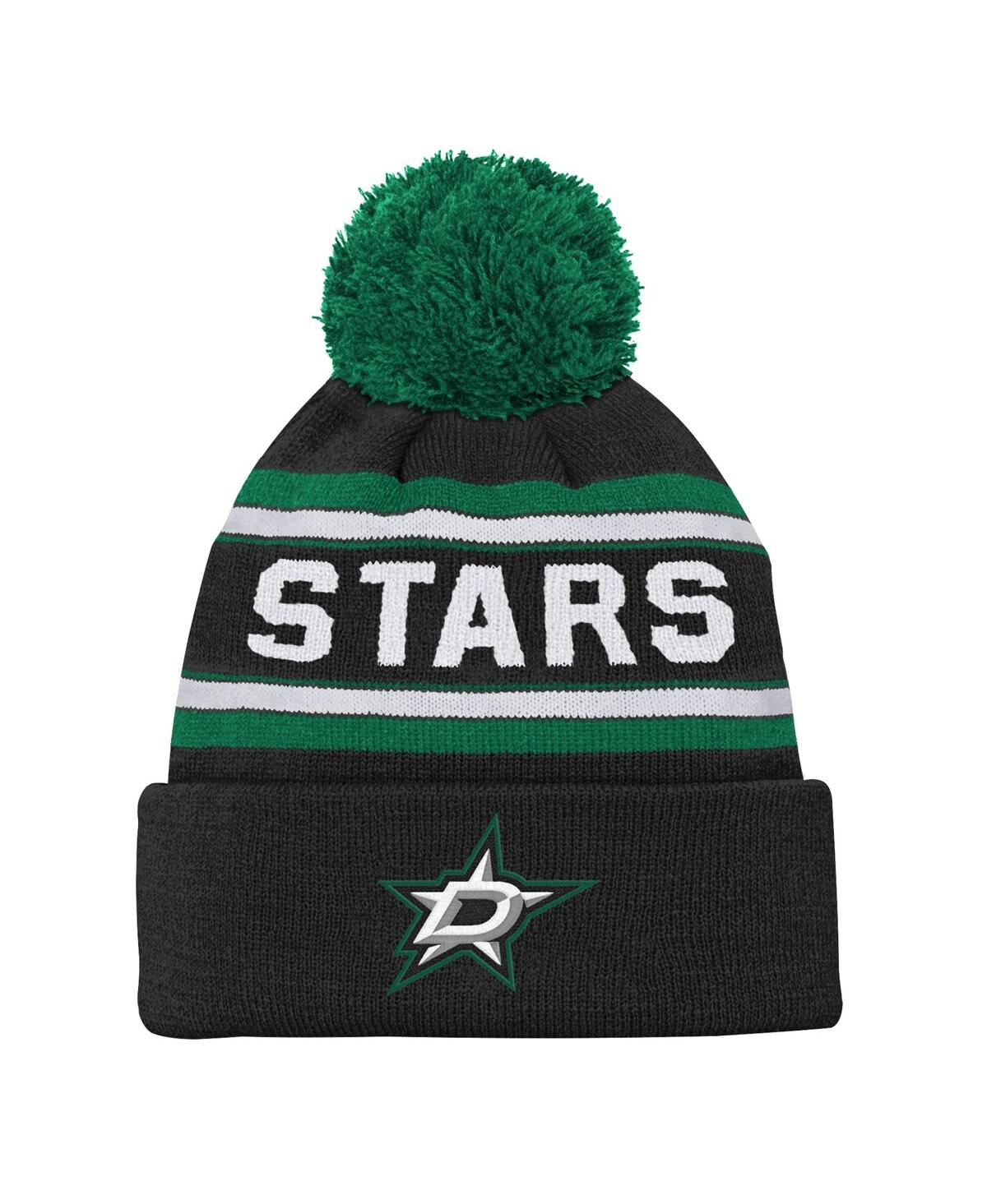 Youth Boys and Girls Dallas Stars Black Jacquard Cuffed Knit Hat with Pom