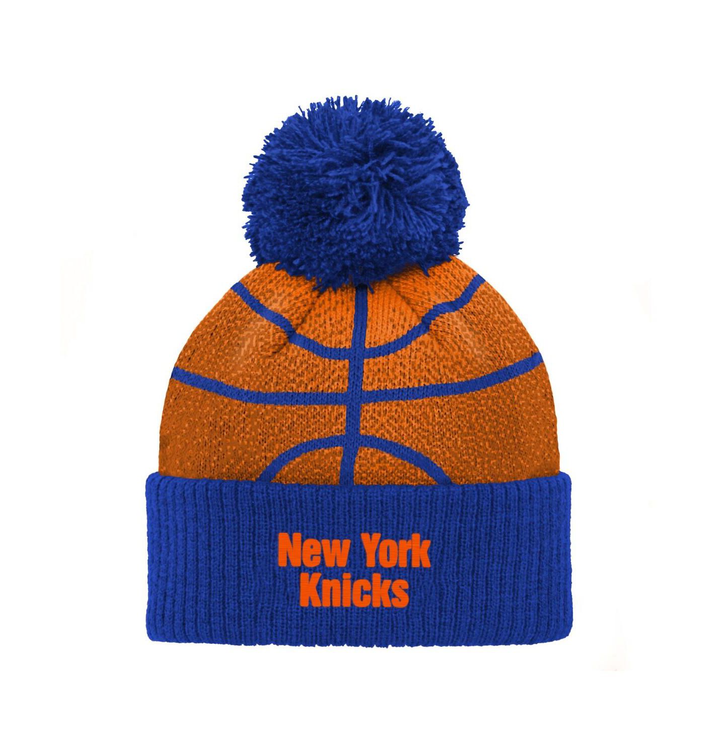 Детская шапка Outerstuff Preschool Boys and Girls Blue New York Knicks Basketball Head Cuffed Knit Hat with Pom — фото 2