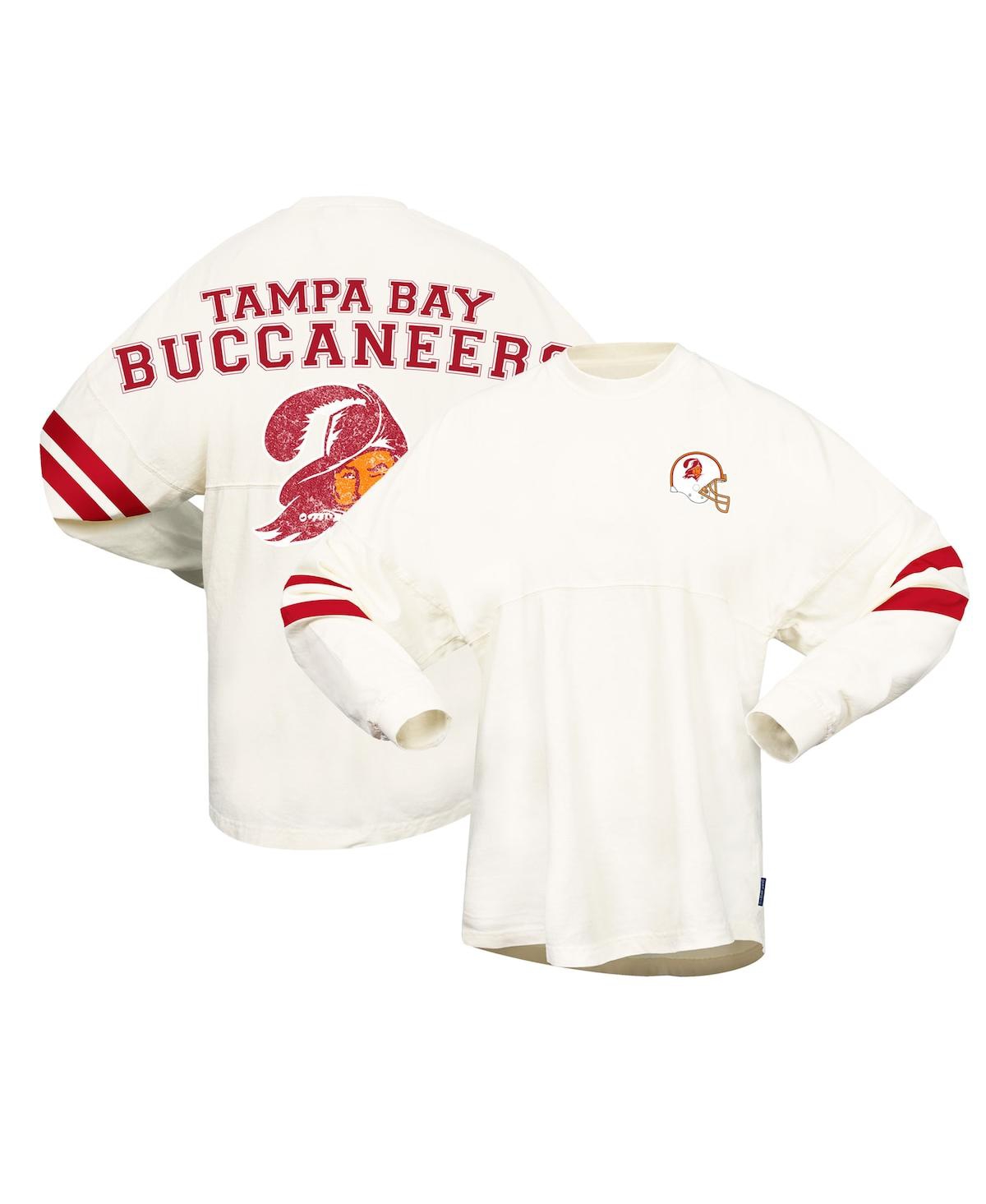 Women's Cream Distressed Tampa Bay Buccaneers Gridiron Classics Retro Spirit Jersey T-shirt - Cream