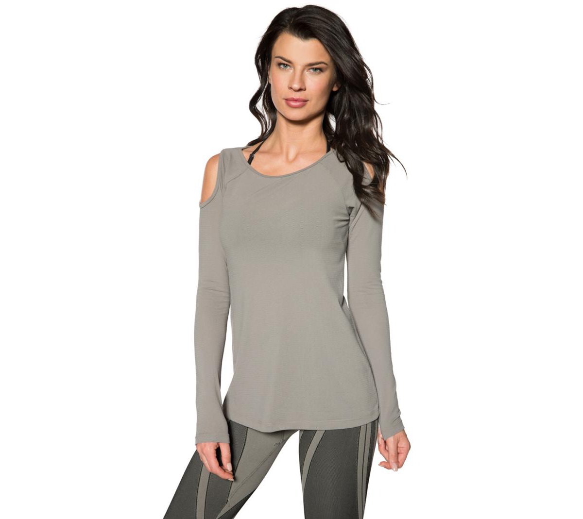 Womens Cut Out Long Sleeve Top - Suede