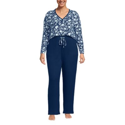 Lands' End Women's Plus Size Cozy 2 Piece Pajama Set - Long Sleeve Top and  Pants - Macy's