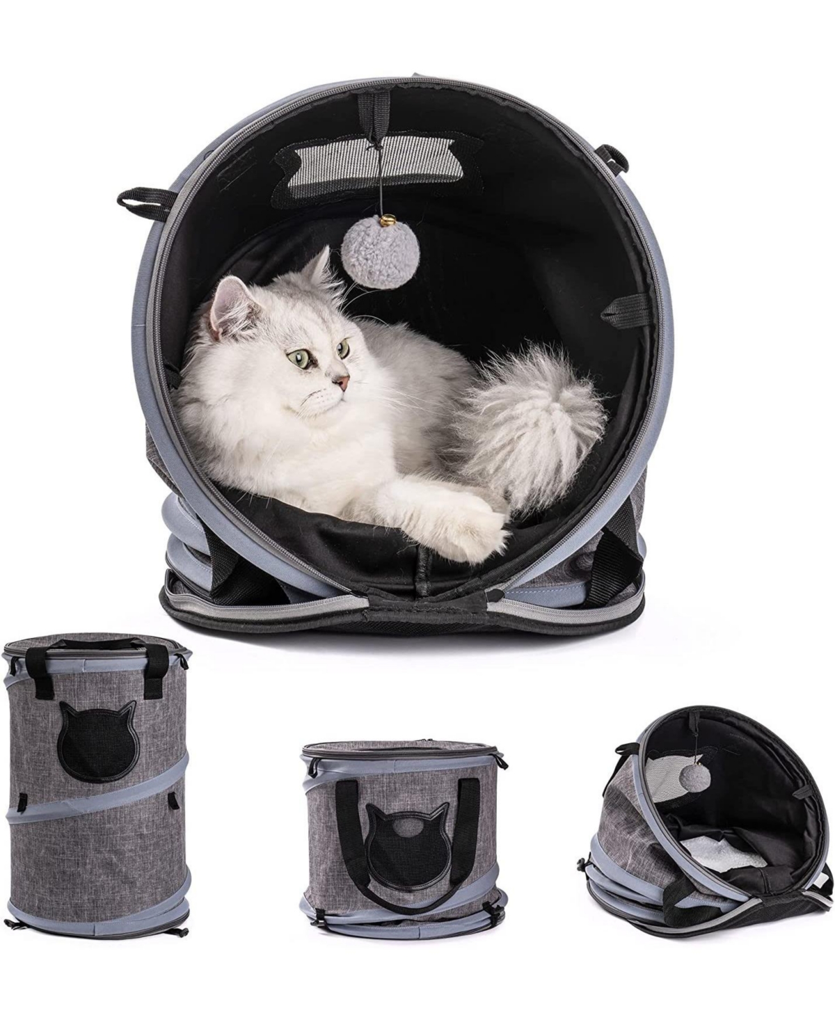 3 in 1 Cat Bed - Foldable Tunnel Pet Travel Carrier Bag - Grey