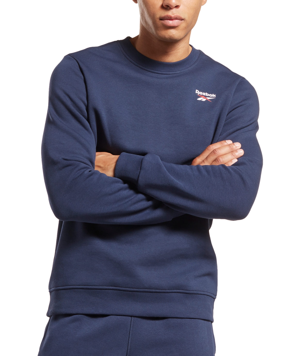 Reebok Men's Identity Vector Regular-fit Logo-print Fleece Sweatshirt In Navy