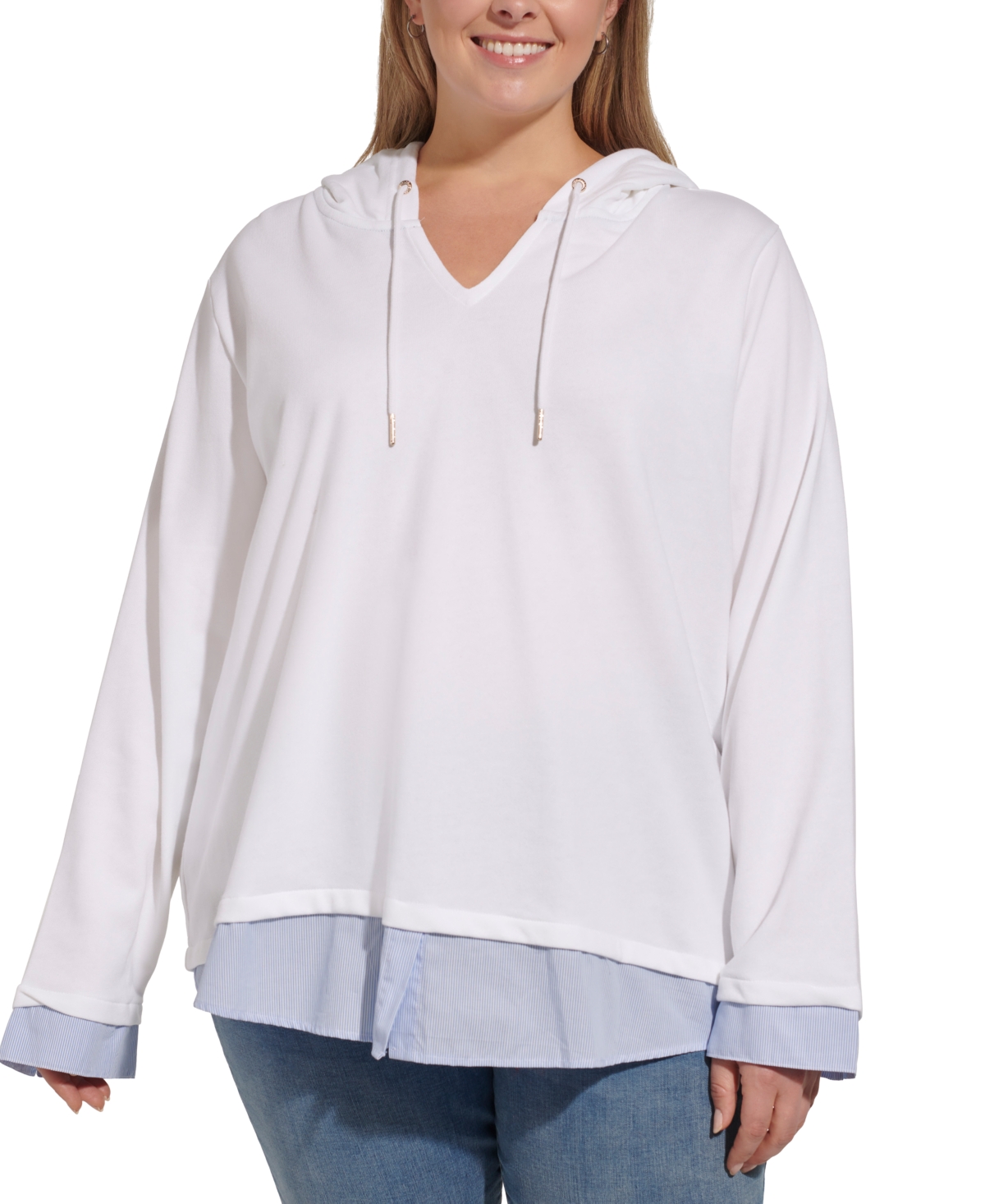 Plus Size Woven-Hem Hoodie - Bright White