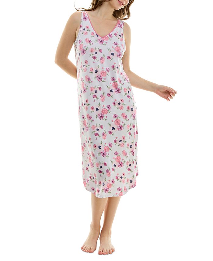 GYS Women's Bamboo Viscose Nightgown - Sleeveless Sleepshirt Tank Dress, Pink Stripe, Medium