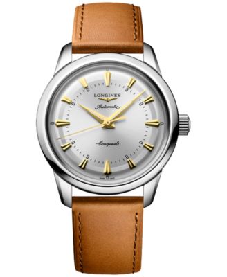 Longines - Unisex Swiss Automatic Conquest Heritage Brown Leather Strap Watch 38mm
