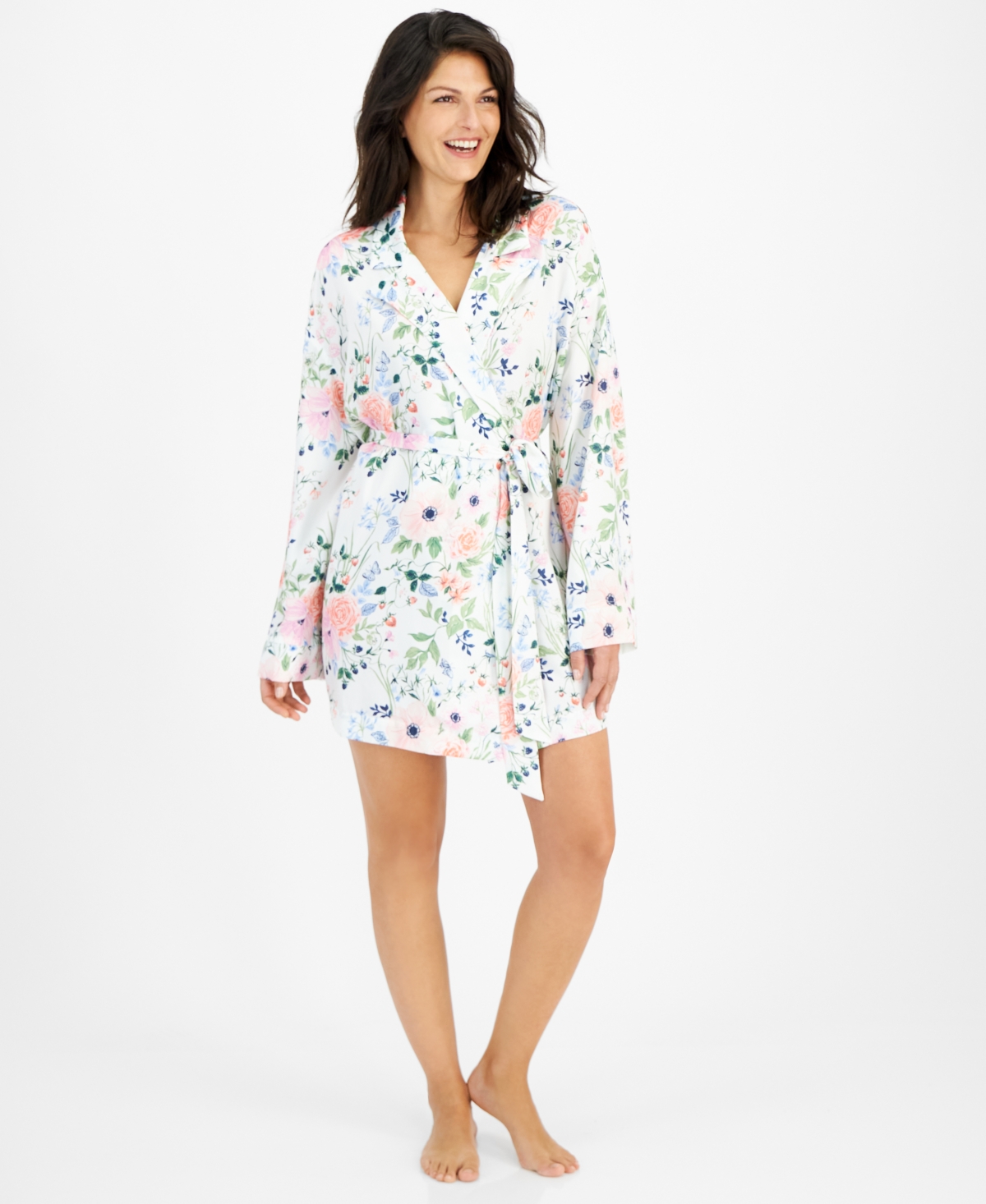 Macy's Flower Show Women's Printed Robe, Created For  In Cream Floral Multi