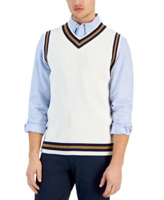Club Room - Men's Spliced V-Neck Striped-Trim Sweater Vest