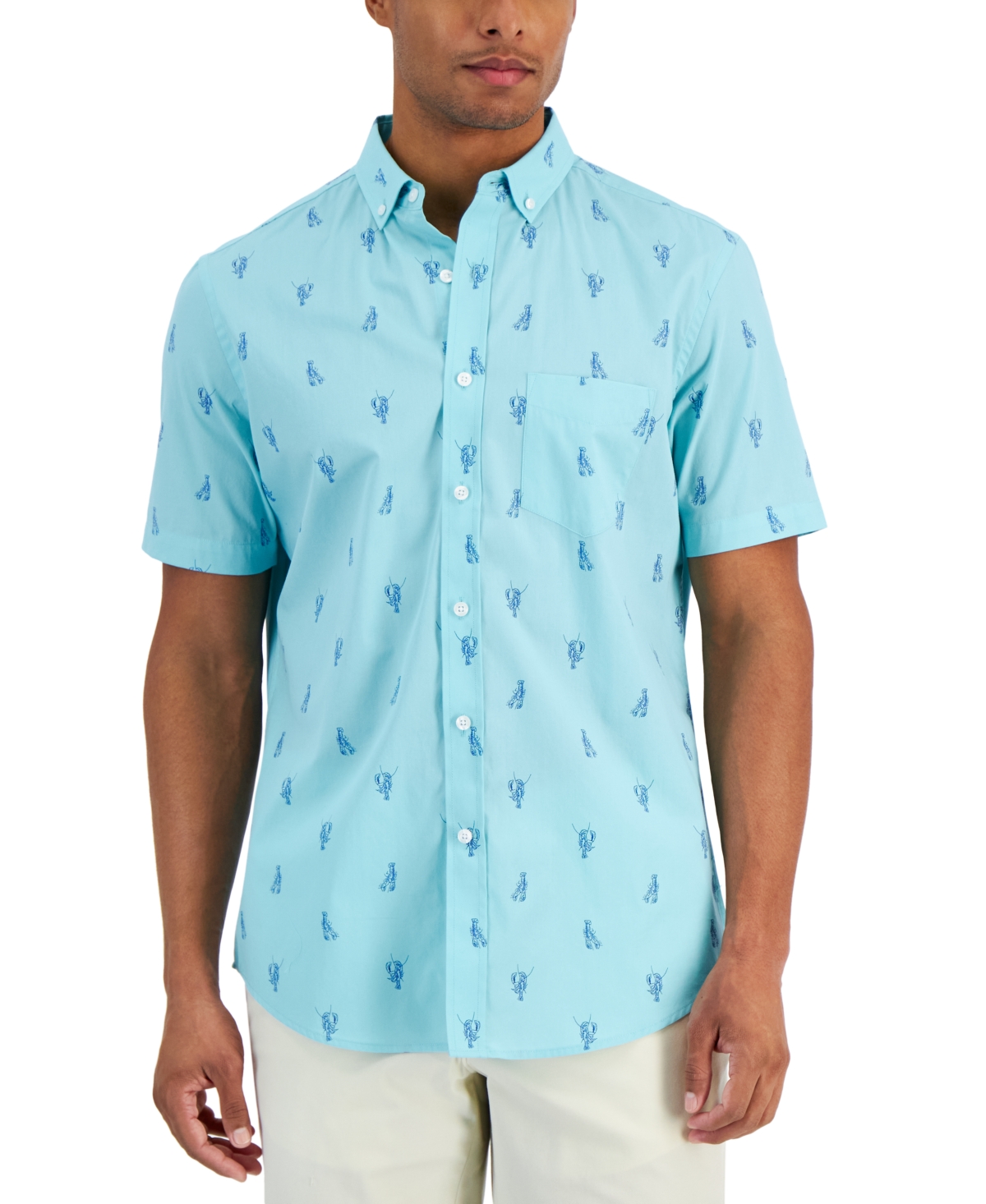 Club Room Men's Lobster-print Poplin Shirt, Created For Macy's In Aqua Reef