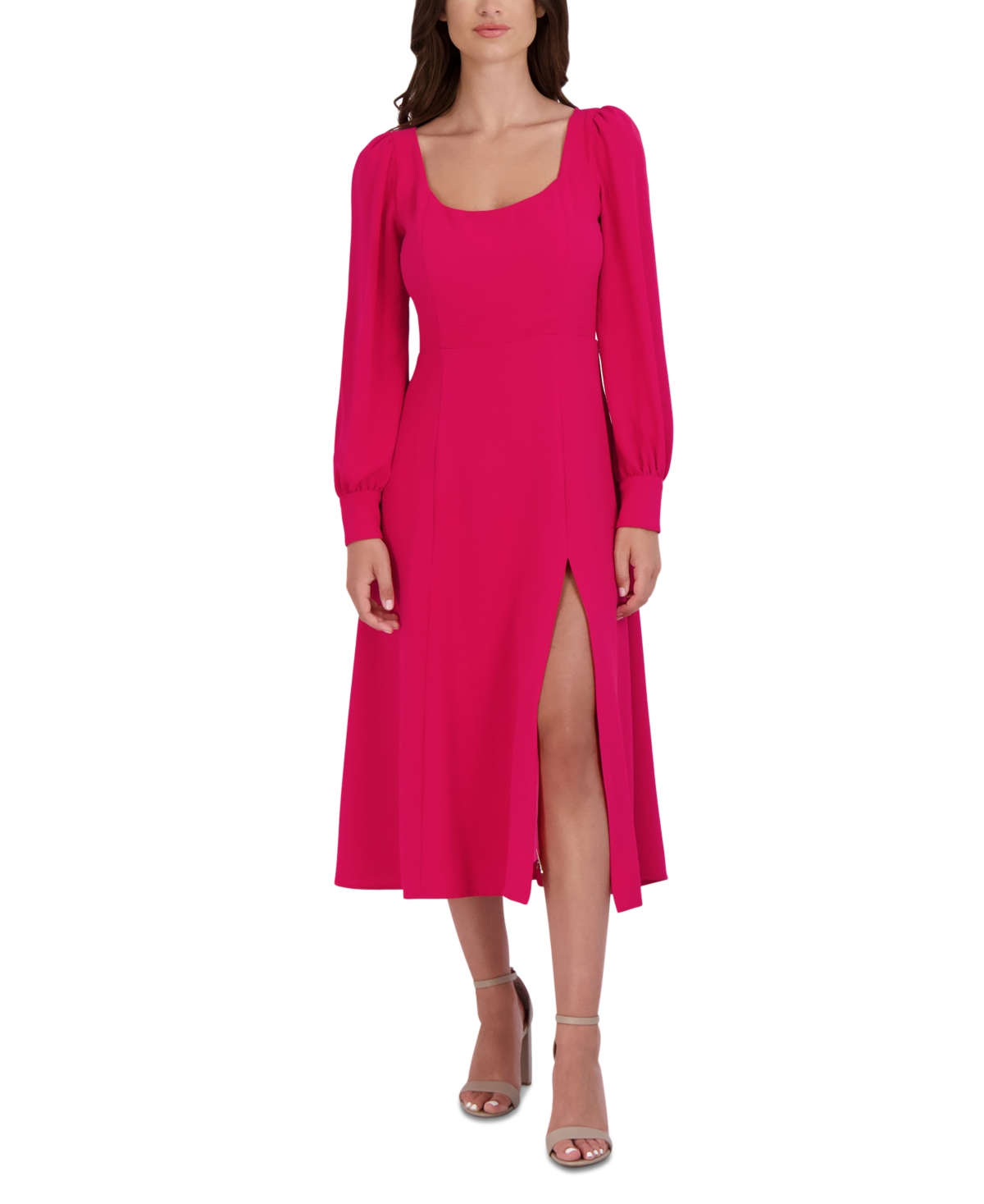 Women's Long-Sleeve Midi Dress - Pink