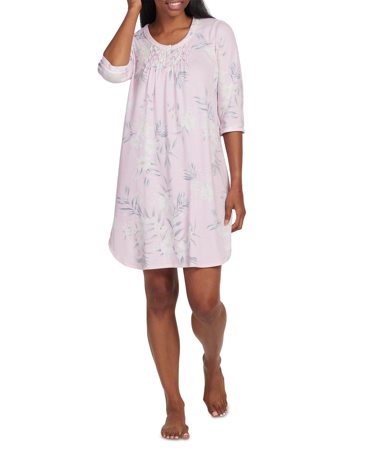 Women's 3/4-Sleeve Floral Nightgown - Pink Bouquets