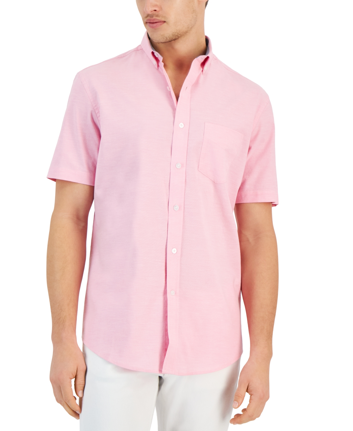 Men's Short Sleeve Button-Down Oxford Shirt, Created for Macy's - Pink Sky Combo