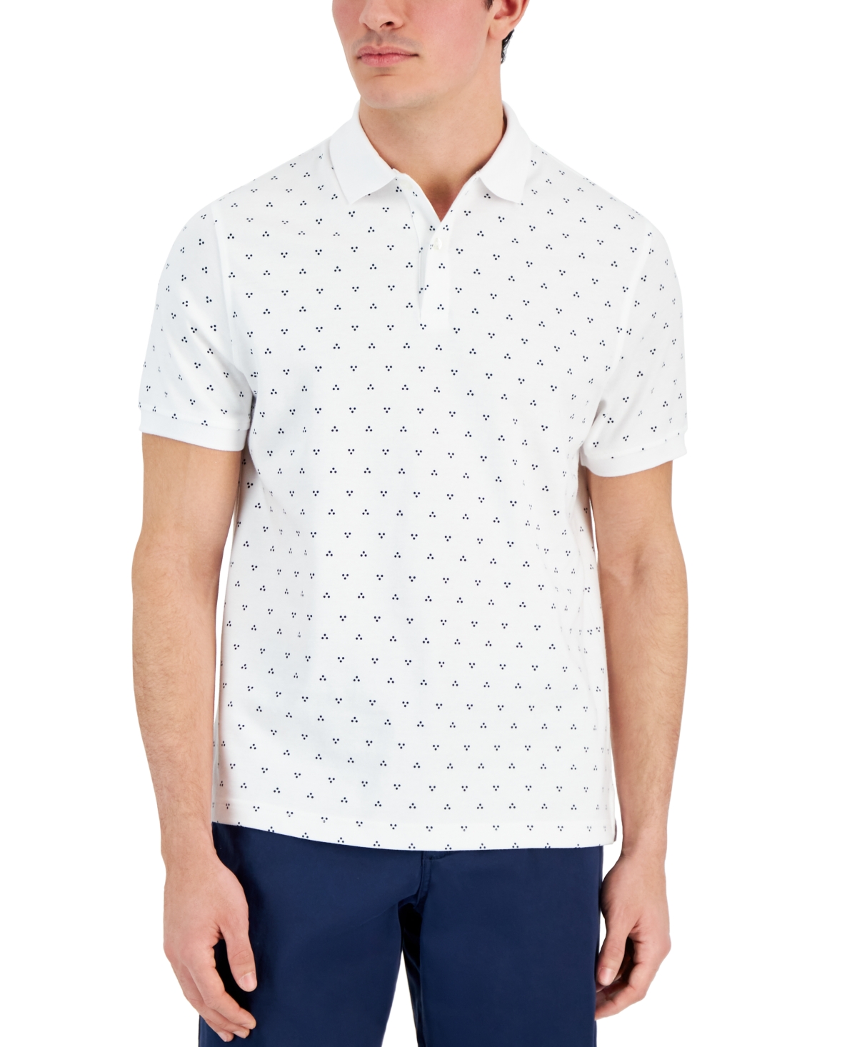 Men's Taylor Printed Short Sleeve Novelty Interlock Polo Shirt, Created for Macy's - Blue Combo