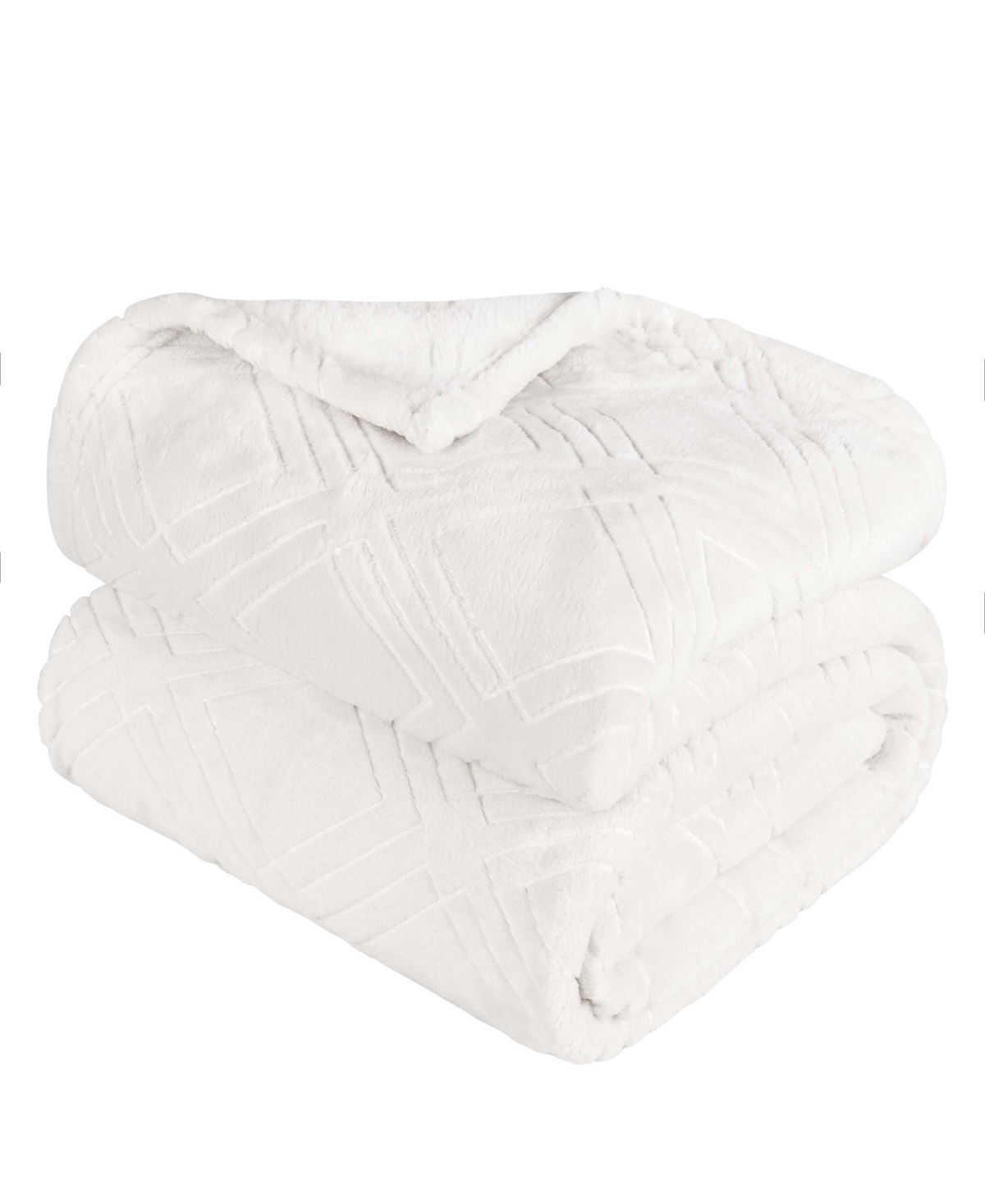 Superior Diamond Flannel Fleece Plush Ultra-soft Blanket, King In White