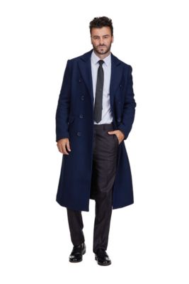 Men's Double-Breasted Knee Length Wool Blend Three Button Long Overcoat Top Coat