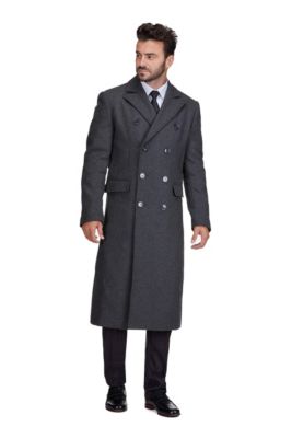Men's Double-Breasted Knee Length Wool Blend Three Button Long Overcoat Top Coat