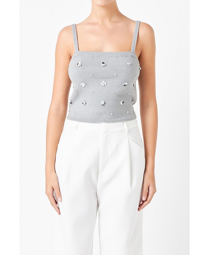 endless rose Women's Sequins Floral Embroidery Knit Top Macy's