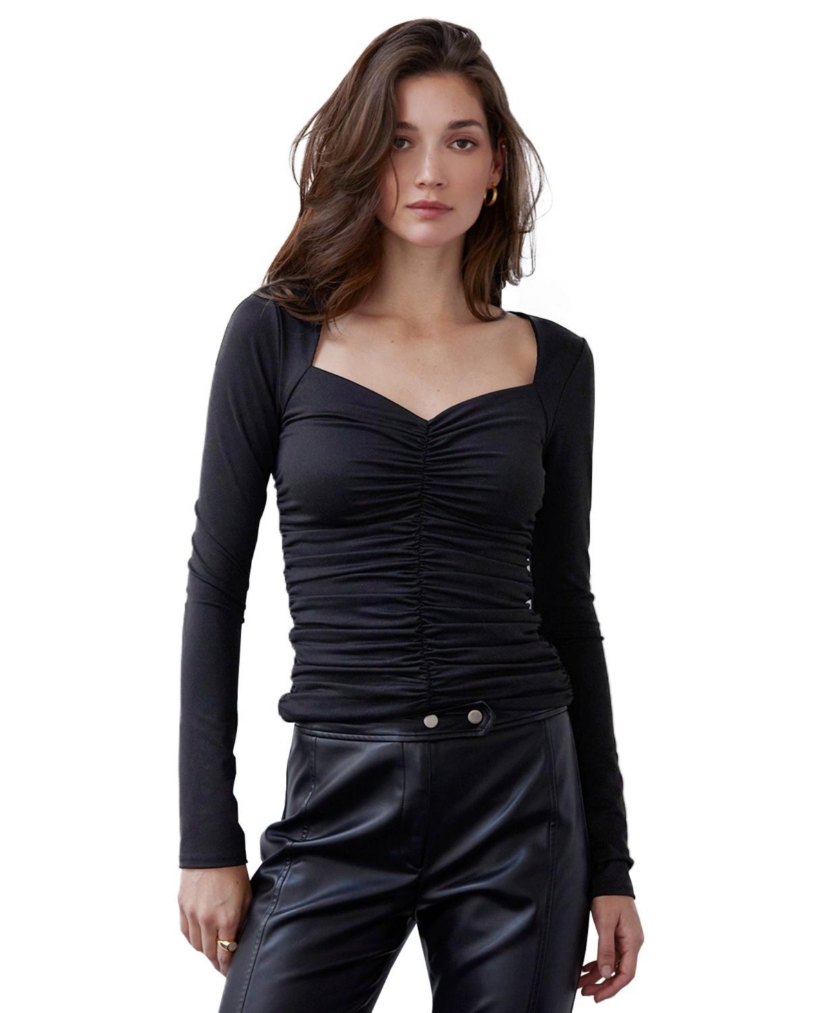 Women's Leilani Sweetheart Ruched Knit Top - Black