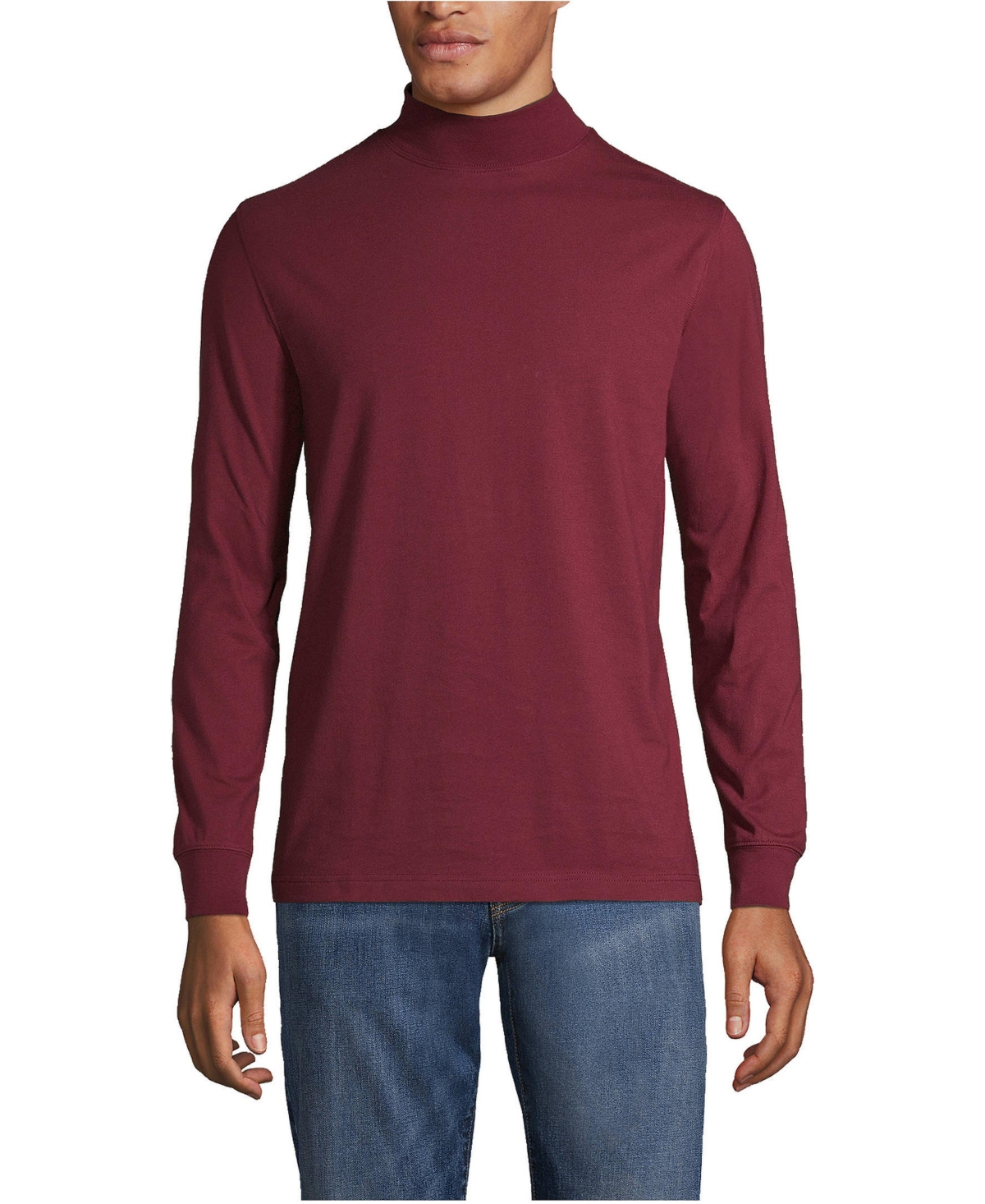 Lands' End Men's Big & Tall Super-t Long-Sleeve Mock Turtleneck Classic-Fit T-Shirt - Rich burgundy