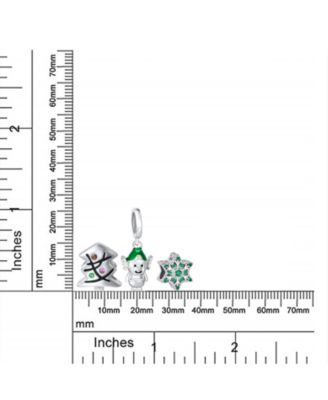 Christmas Tree Set of 3 Snowflake Santa Helper Fun Holiday Cartoon Dangling Enamel Green Elf Charm Bead For Sterling Silver For European Bracelet