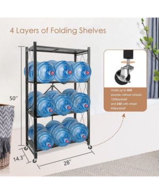 4-Tier Foldable Metal Storage Shelf Unit with Heavy Duty Frame and Kitchen Hooks