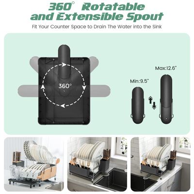 2-Tier Detachable Dish Rack with Drainboard and 360&amp;#xB0; Swivel Spout
