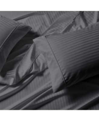 Egyptian Linens - Oversized 608 Thread Count Long-Staple Cotton Sateen 4-Piece Sheet Set with 22-Inch Deep Pockets Striped gray
