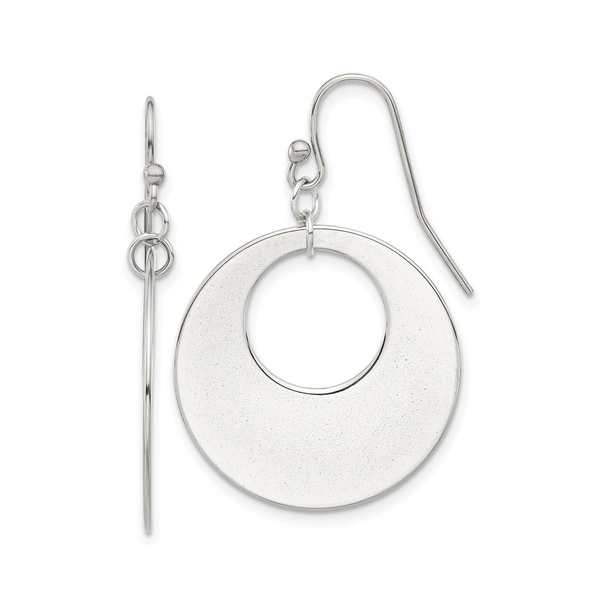 Stainless Steel Polished Circles Dangle Shepherd Hook Earrings - Open White