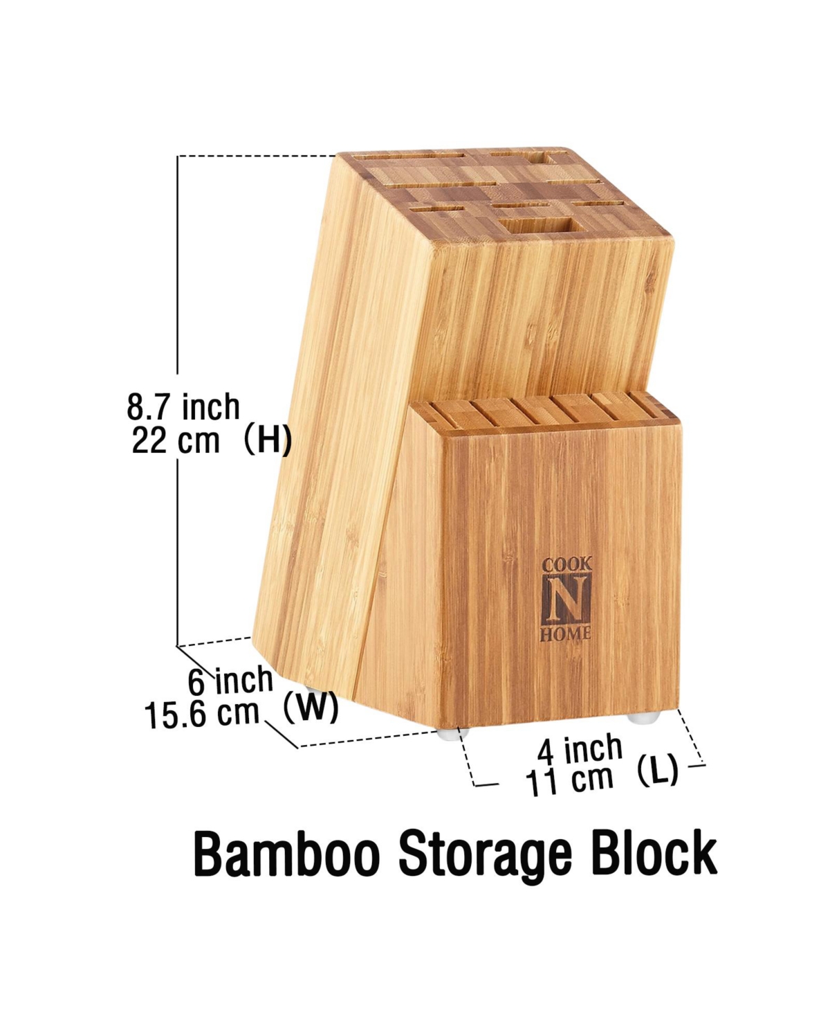 Cook N Home Kitchen Knife Set with Bamboo Storage Block 15-Piece, High Carbon Stainless Steel Blade,- White