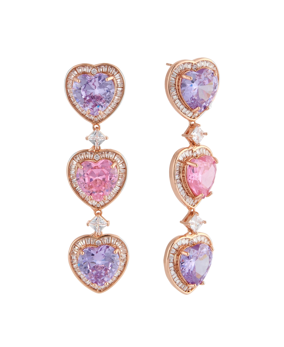 Rose 18K Gold Plated Brass Pink and Purple Earrings - Gold