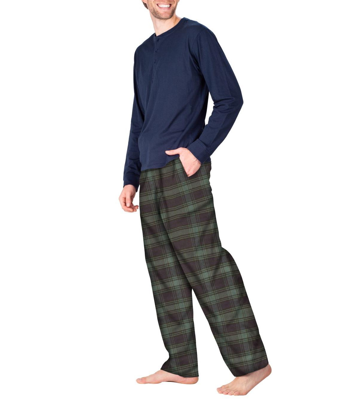 Sleep Hero Men's Flannel Pajama Set - Navy with green and navy plaid