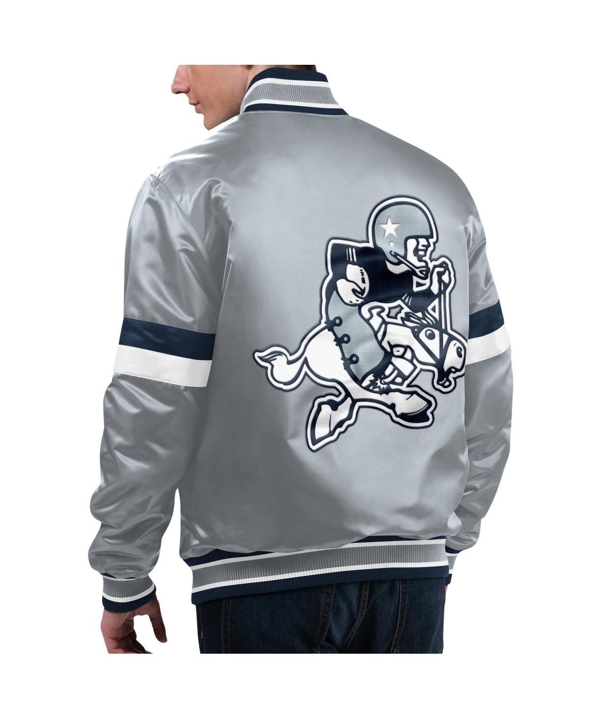 Starter Silver Dallas Cowboys Home Game Satin Full-snap Varsity Jacket In Gray