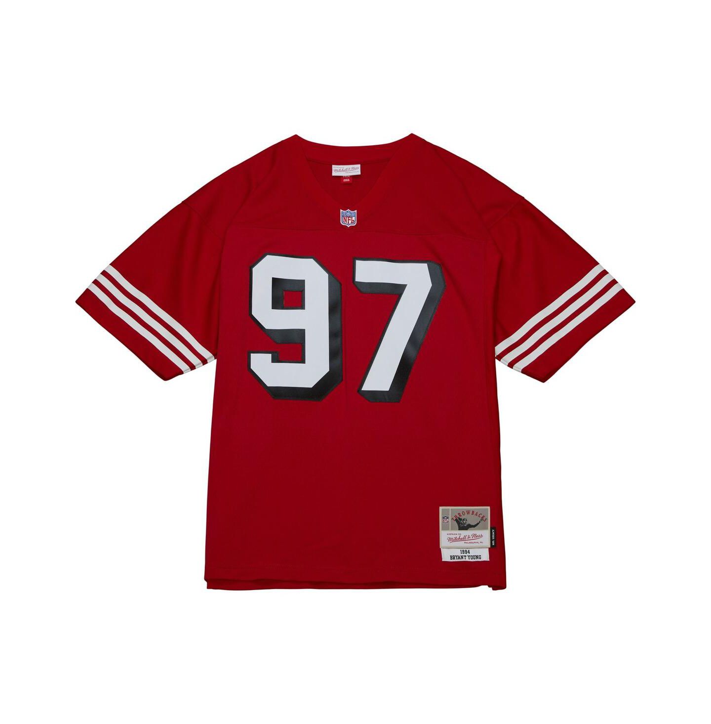 Мужской топ Mitchell & Ness Bryant Young Scarlet Distressed San Francisco 49ers Legacy Replica Jersey — фото 2