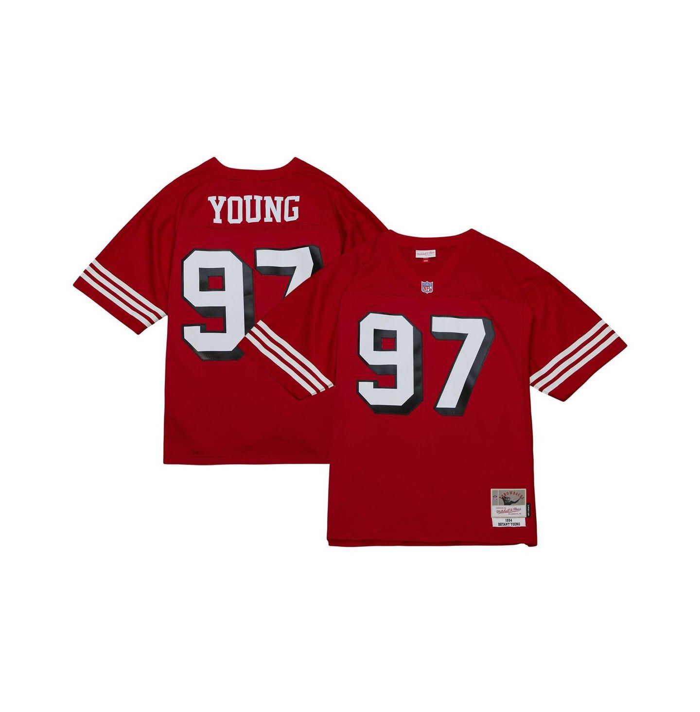 Мужской топ Mitchell & Ness Bryant Young Scarlet Distressed San Francisco 49ers Legacy Replica Jersey — фото 1
