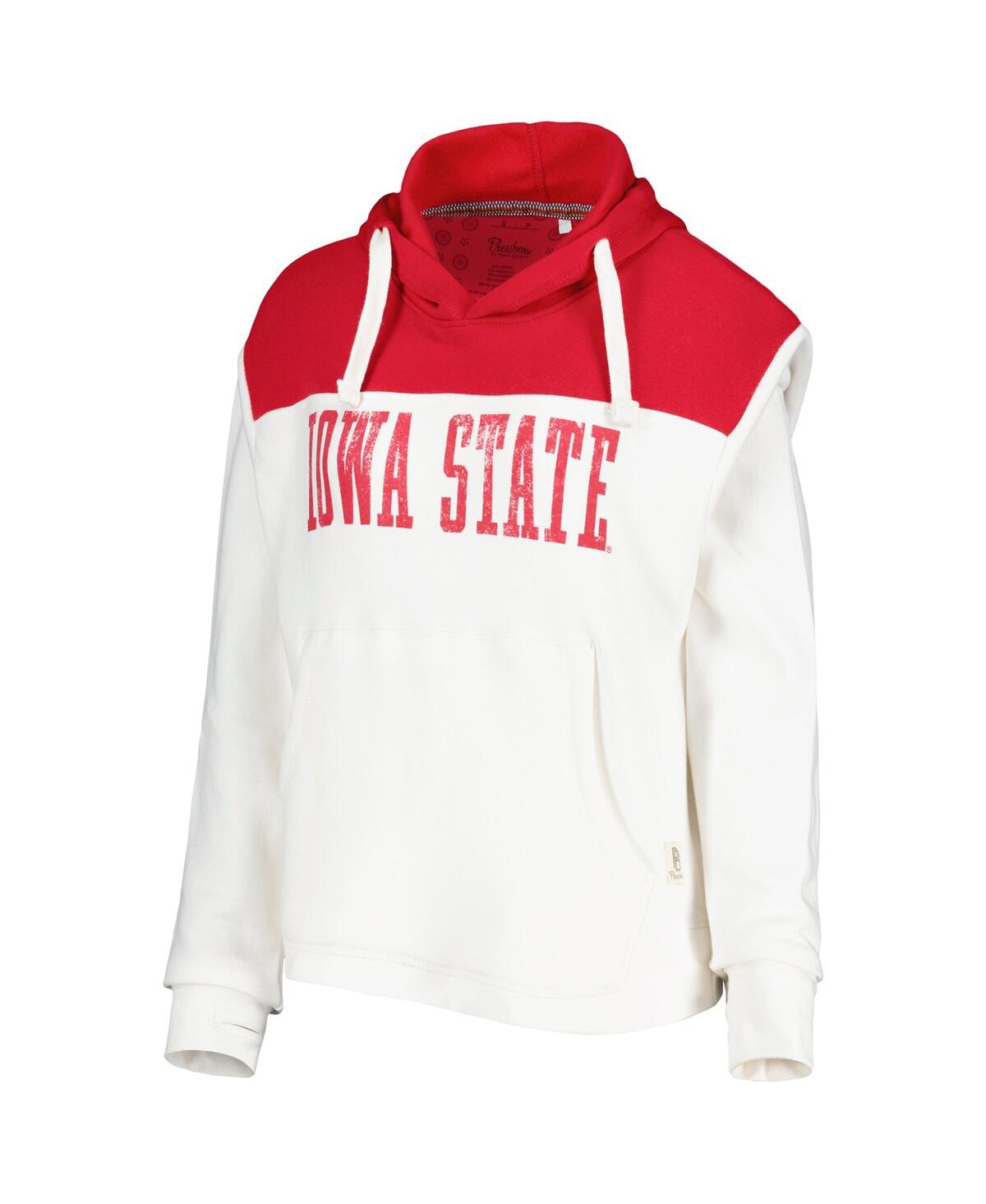 Women's Pressbox Cardinal Distressed Iowa State Cyclones Chicago 2-Hit Yoke Pullover Hoodie - Crimson