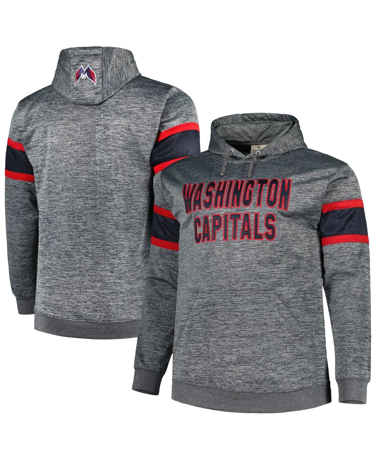 Men's Heather Charcoal Washington Capitals Big and Tall Stripe Pullover Hoodie - Heather Charcoal